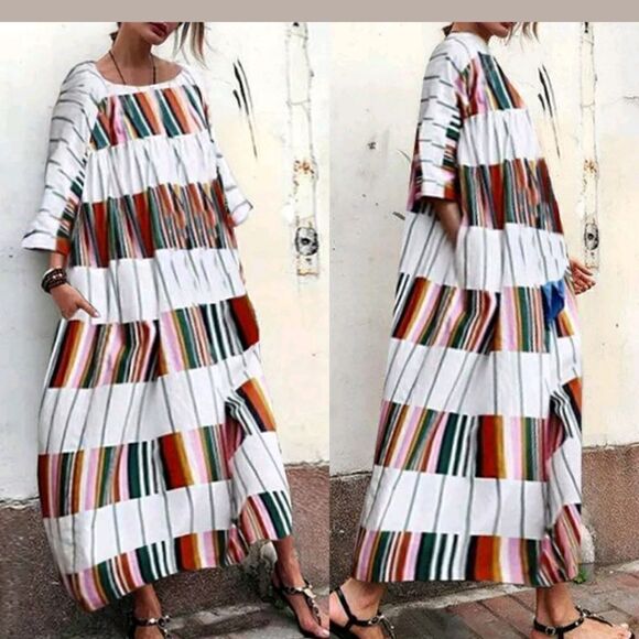 Nocona Dresses & Skirts - New Fashion Baggy Maxi Dress Cover up Stripe XL